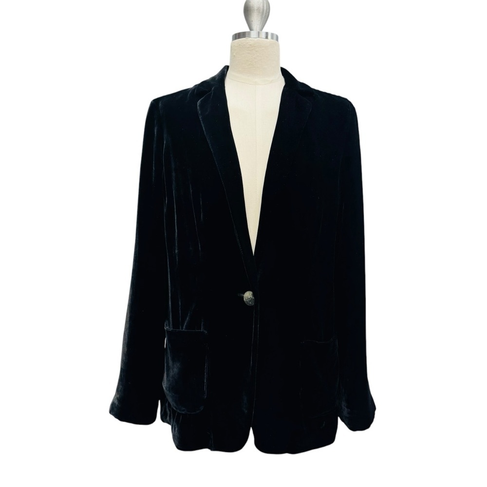 J.Jill Velvet Blazer Jacket Women’s Size S Black Silk Blend